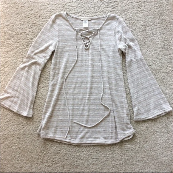 Women's Beige Lace-Up Top - Picture 5 of 6